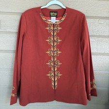 VTG Bob Mackie Women  s Lg. Blazer Jacket Embroidered Terracotta Art To Wear.