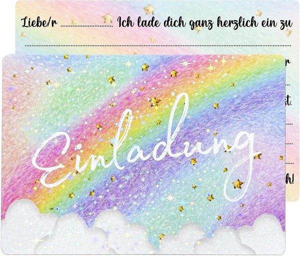Einladungskarten Glitzer Regenbogen 12 StüCk Geburtstag Kinder MäDchen Party-image
