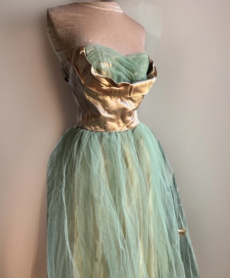 Винтажный 50-х зеленый и золотой выпускное платье соответствующий Болеро вырезка полная юбка рокабилли - Изображение 4 из 4