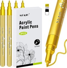 SFAIH Gold Paint Markers Pens - 4 Pack 0.7MM Fine Tip Metallic Acrylic Markers f