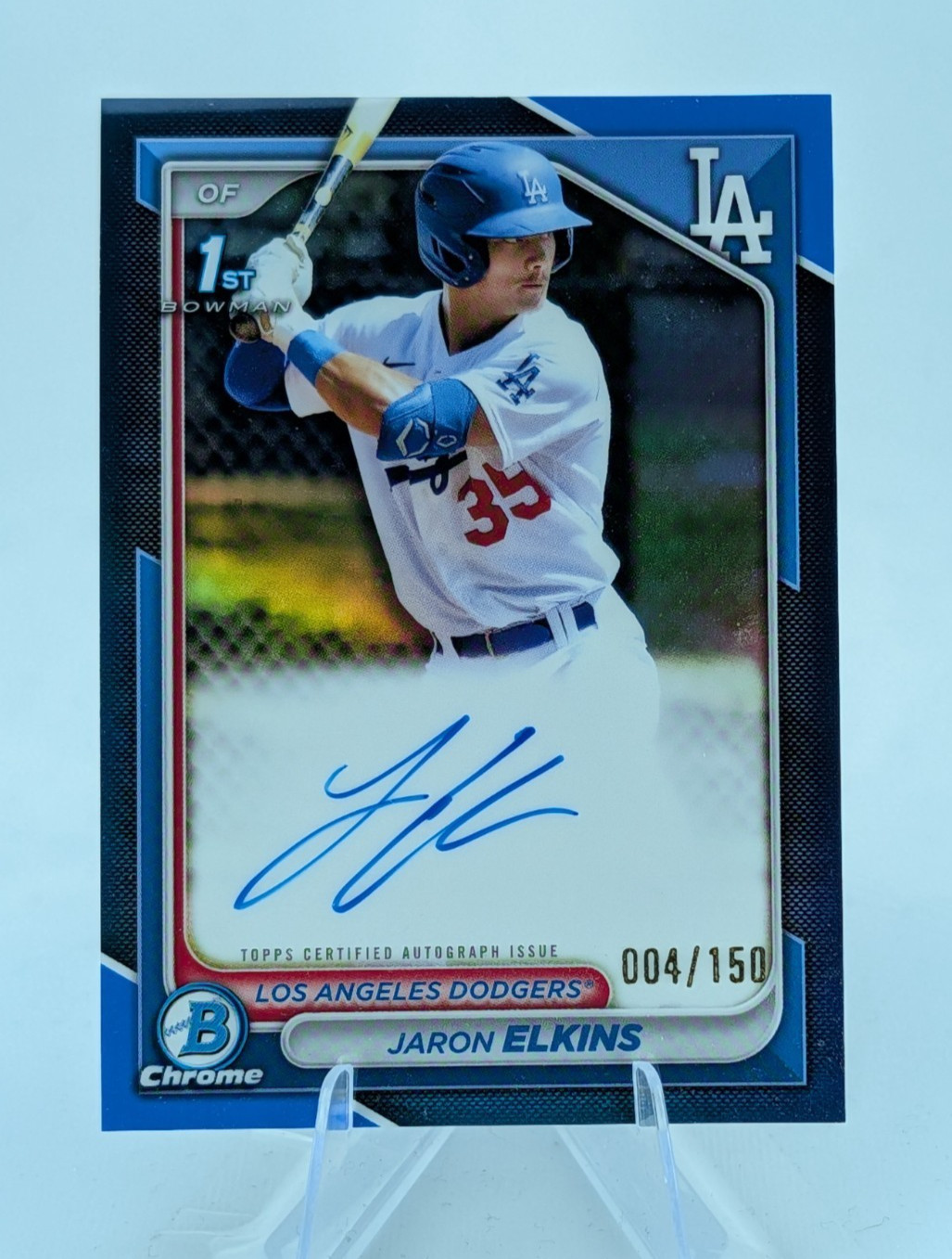 2024 Bowman Chrome JARON ELKINS 1st Blue Refractor Auto /150 - Dodgers Prospect
