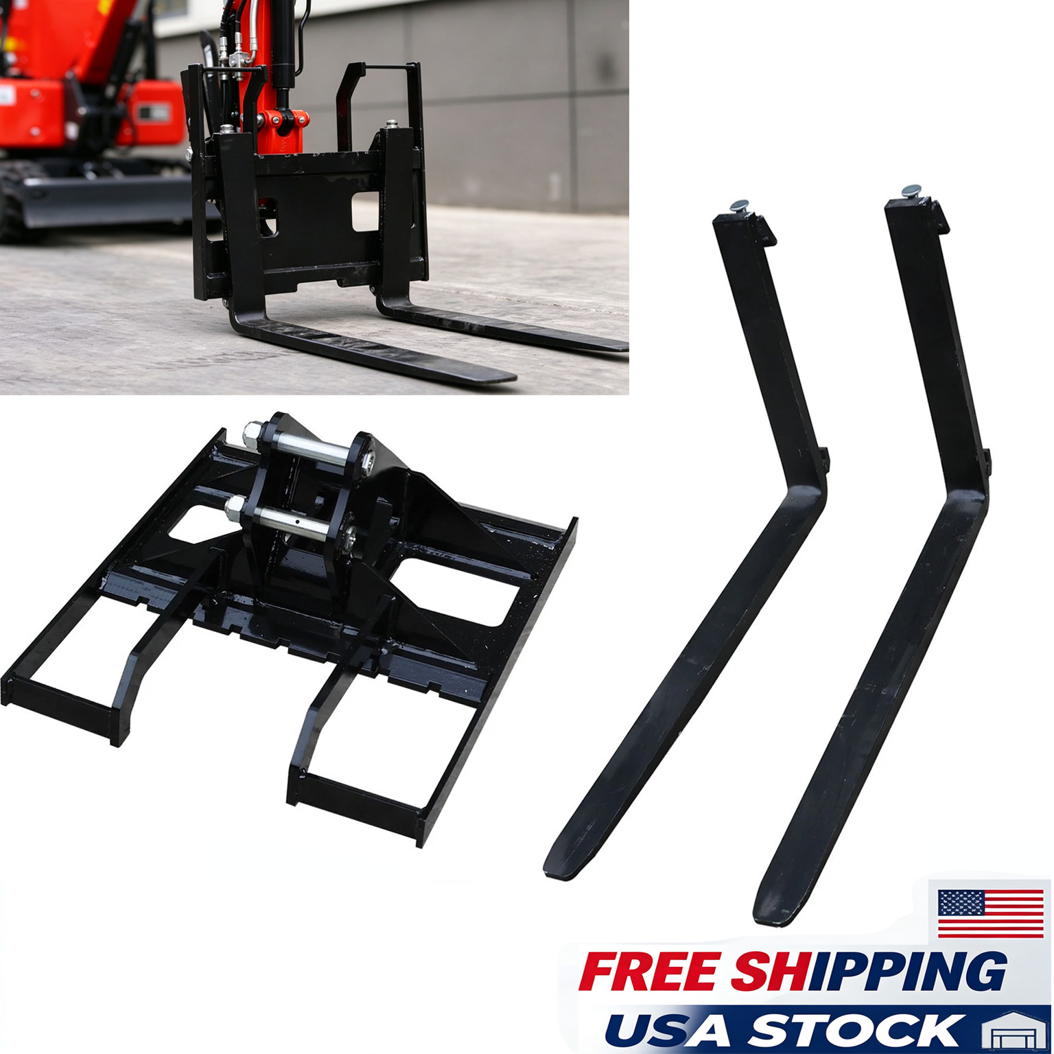 Upgraded Pallet Fork Attachment for 1-2 Ton Mini Excavator, 25mm Pin Diameter