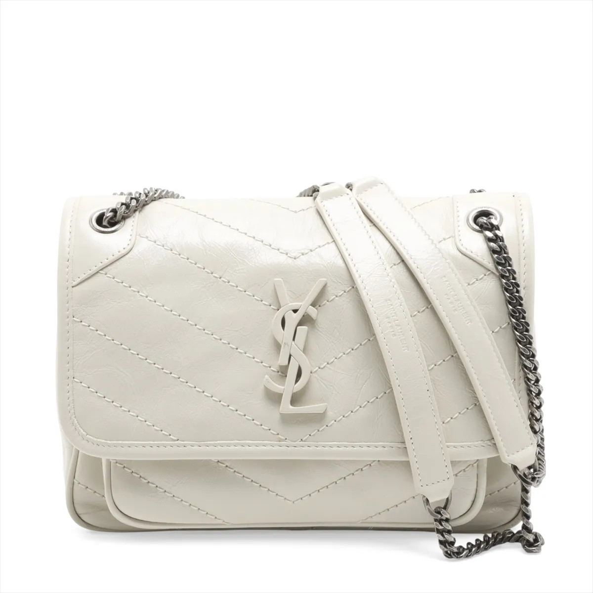 Saint Laurent Paris Niki Baby Leather Chain Shoulder Bag White 633160