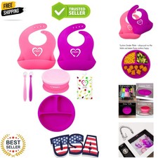 Baby Feeding Set, Baby Led Weaning Supplies, Adjustable Silicone Bibs, Divide...