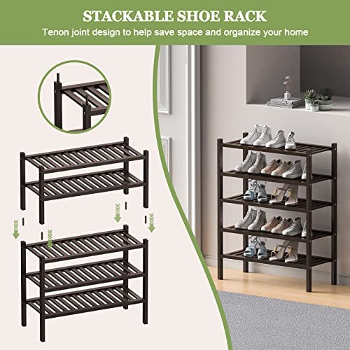 2 Tier (Thick) Bamboo Shoe Rack for Closet Free Standing 2 Tier(Thick) Brown - Picture 6 of 7