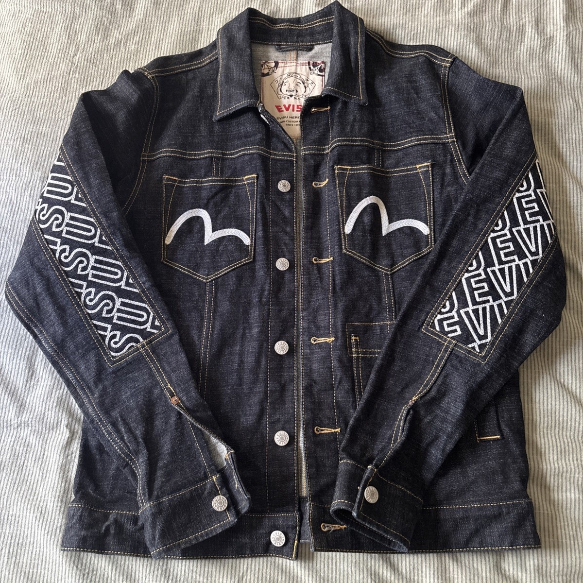 EVISU Heritage Double Seagull Denim Jacket FW22 Sleeve Logo