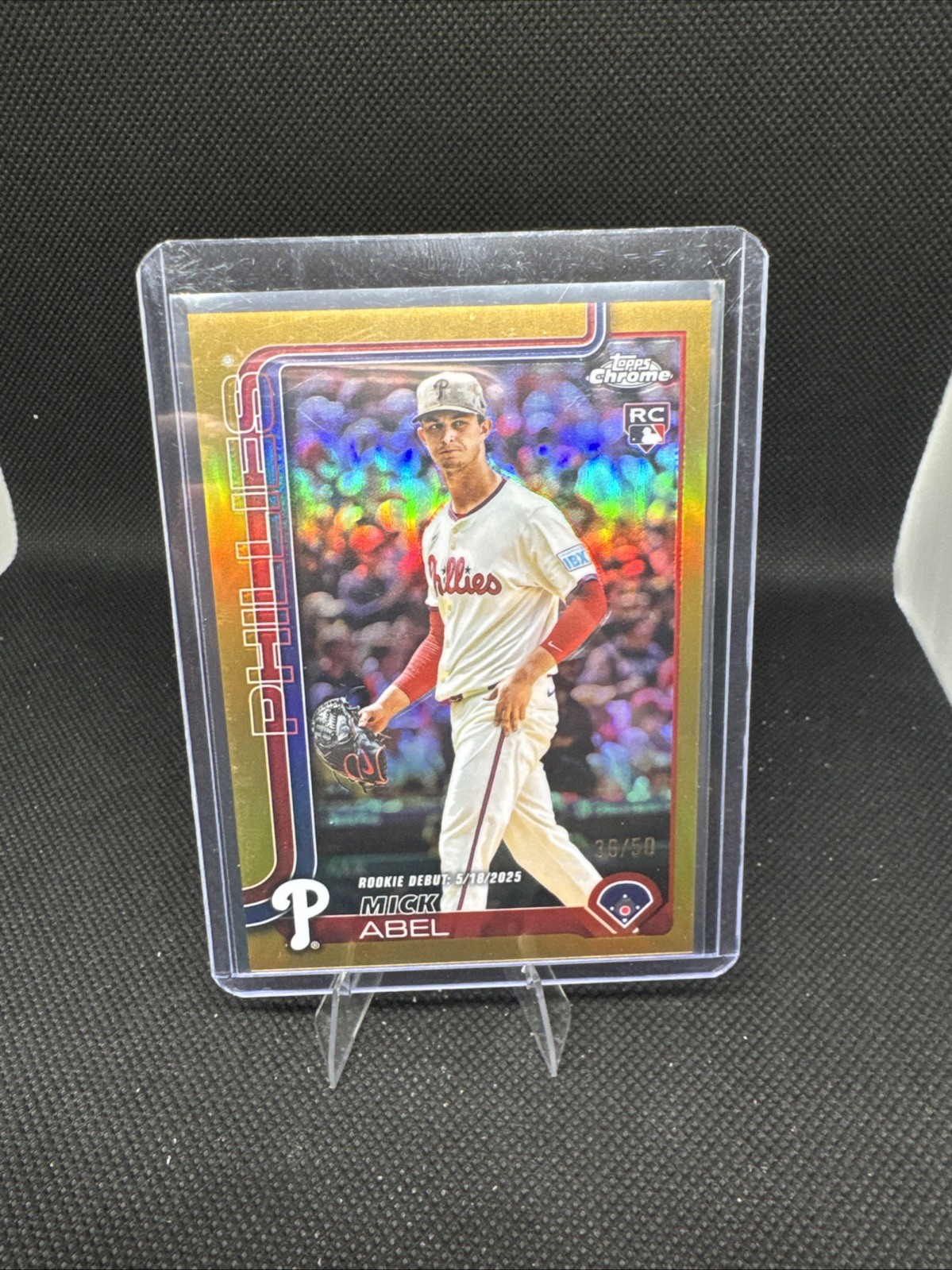 2025 Topps Chrome Update Mick Abel Gold Refractor 36/50 Philadelphia Phillies