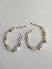  Słodkowodna perła ryżowa 14K złoto J Hoop Cluster kolczyki 1,69g długość 1"