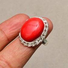Red Coral Gemstone 925 Sterling Silver Handmade Jewelry Ring Size 6.5