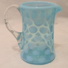 2 Fenton Blue Opalescent Glass Creamers Coin Dot Hand Blown w/ Handles — photo 5