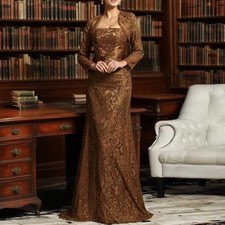 Strapless Mother of Bride Dress with Lace New Full Sleeve Wedding Party Dress