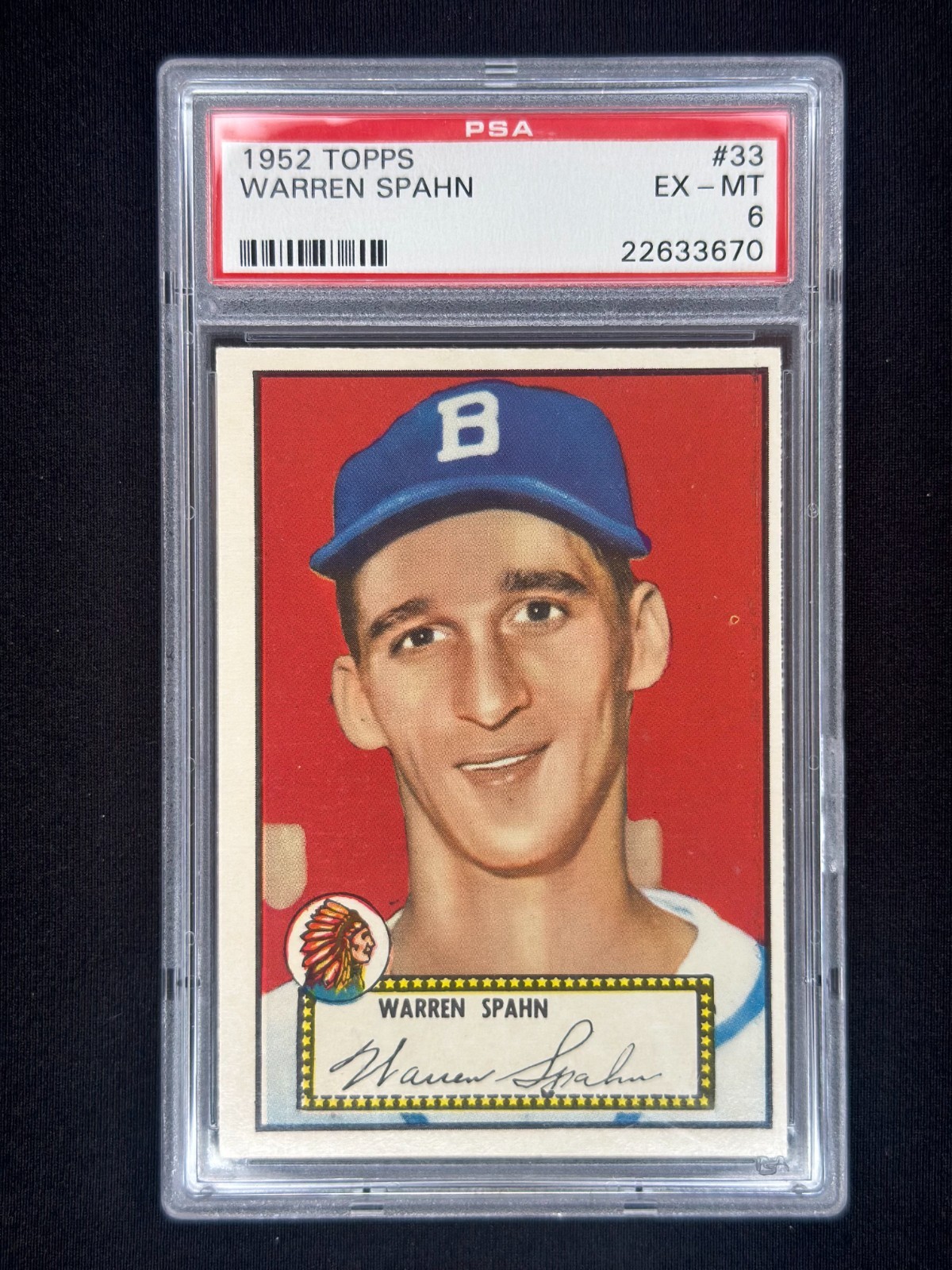 Warren Spahn 1952 Topps #33 PSA 6 EX-MT Braves HOF