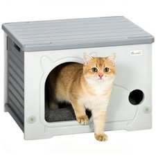 PawHut Cat House Stackable Cat Bed for Indoor Outdoor Grey