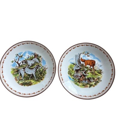 Lot of 2 Lichte Fine China Plates Hunting Dogs & Fox & Birds 7.5  Decorative