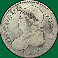1813 50c/UNI Capped Bust Half Dollar Very Good VG Coin #32873