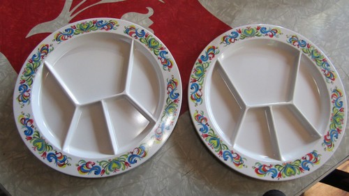 MCM Vintage PAR de PLACAS DIVIDIDAS KENRO CORAZONES PÁJAROS FLORES - AÑOS 60