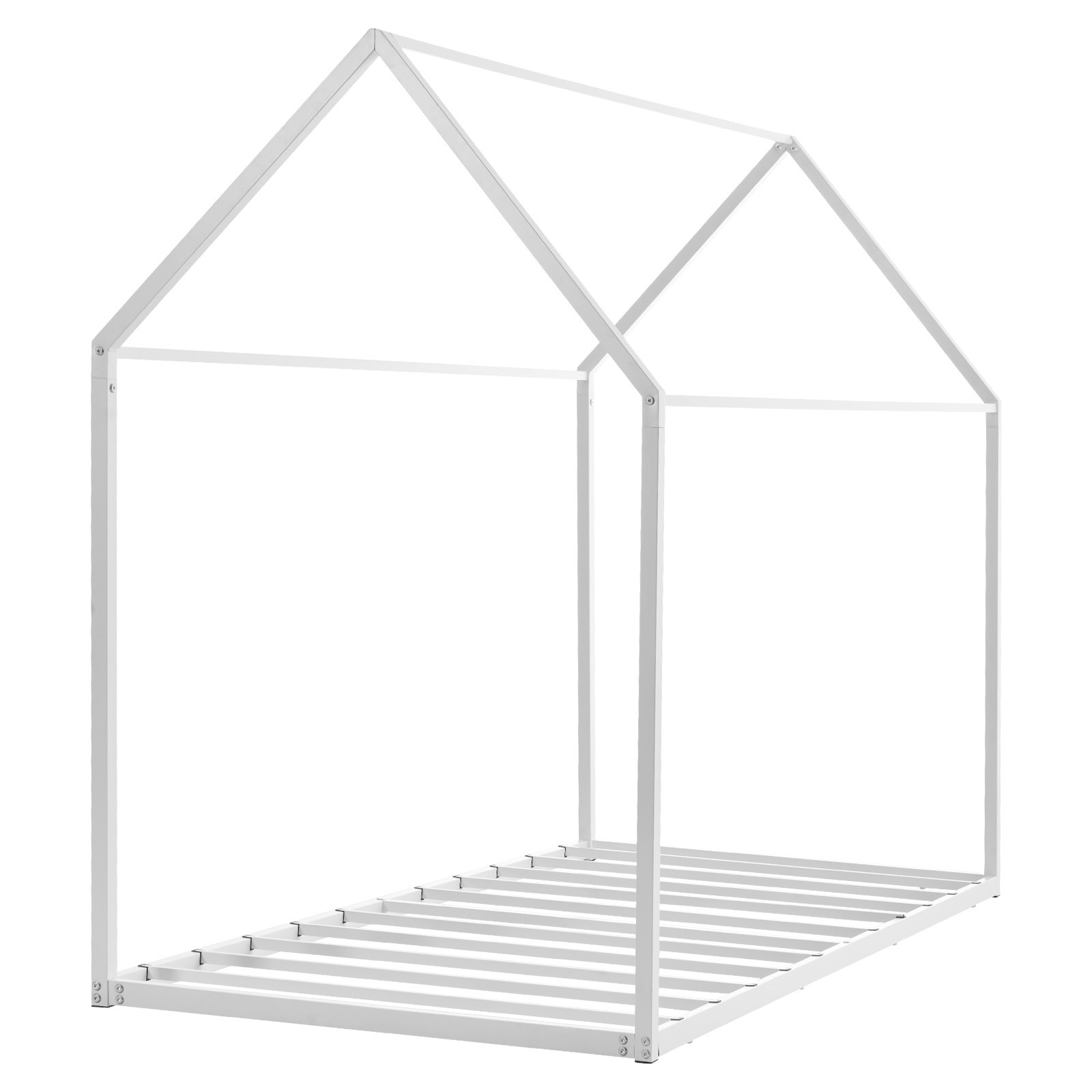 Uimoso Twin Size House Bed Frame Metal Kids Floor Bed Frame with Roof White