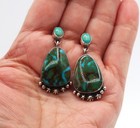 Navajo Earrings Sterling Turquoise Geneva Apachito Drop Dangle Pierced 1- 7/8" L — photo 1