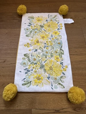 26” X 14” Decorative Throw Pillow Cover/ Case 100% Cotton Embroidered Floral Pom - Image 1 of 4