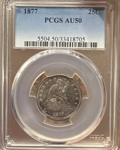 PCGS 1877 Seated Liberty Quarter 25C AU50