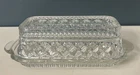 Vintage Anchor Hocking Pressed Glass Covered Butter Dish Cubic Design Stars 8”