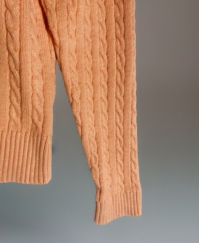 Denim & Co Women Sweater Large Peach Cable Knit Fisherman Thick Preppy Academia - 第 5/9 張圖片