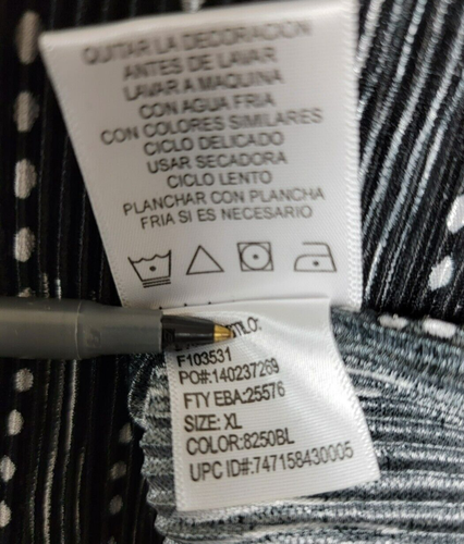 SAG HARBOR Collana Tunica Donna XL Nero Bianco Manica 3/4 Pieghe Elasticizzata Luce - Foto 3 di 6
