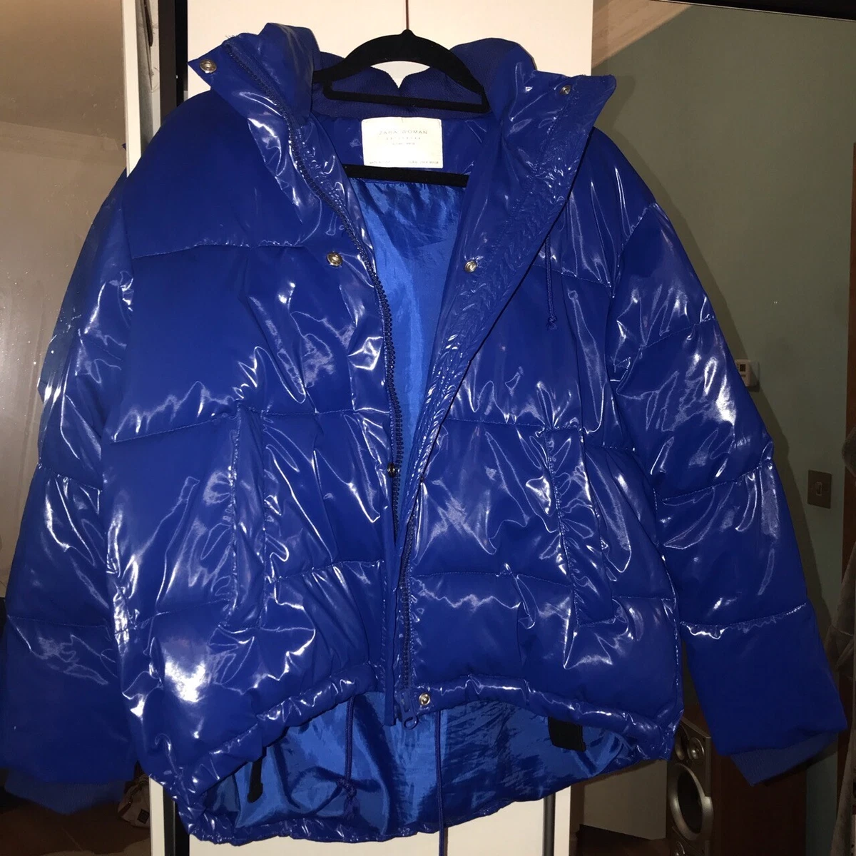 Zara Shiny Blue Puffer Size M eBay