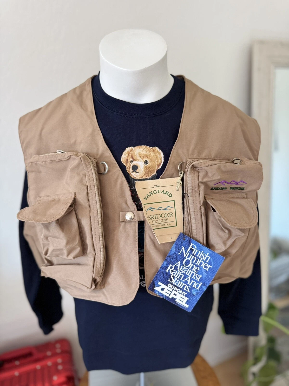 RARE Vintage Bridger Designs Bozeman, Montana Fishing Vest Tan Men’s USA