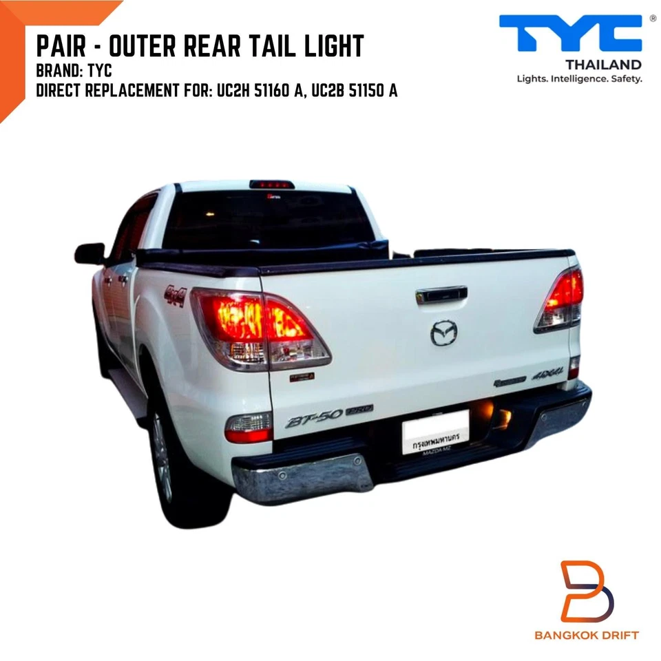 TYC PAIR LH RH SIDE OUTER TAIL LIGHT REAR LAMP FOR MAZDA BT-50 BT50 UP UTE 12-15 - Image 2 of 4