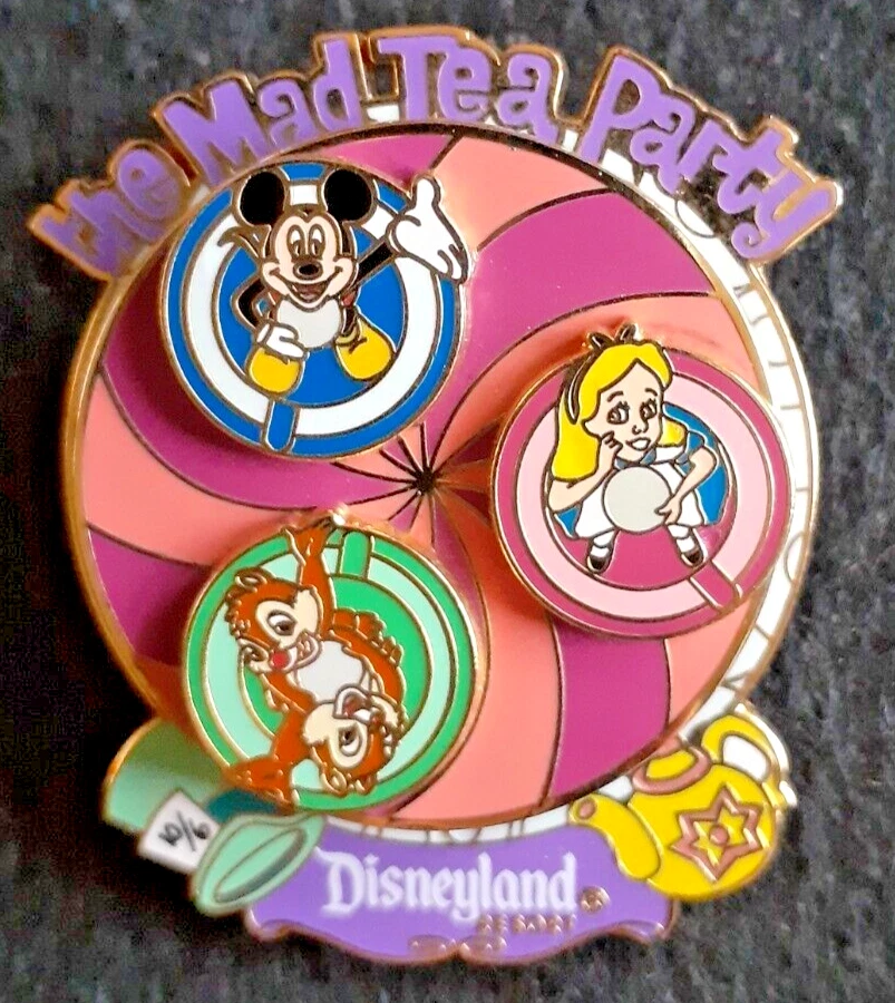 DLR Mad Tea Party Ride (Spinner/3D) Mickey, Alice, Chip/Dale Pin~Pin# 43413~EUC!