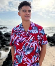 Paradise Found Hawaiian Shirt Rainforest Red