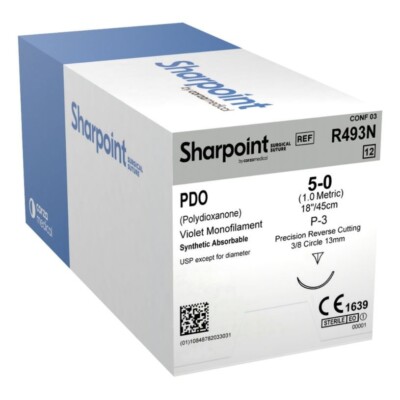 *12-Pieces* Sharpoint Polydioxanone Monofilament 18'' P-3 Reverse Cutting R493N