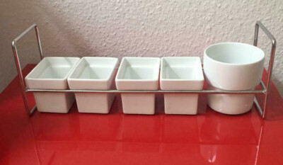 8-Teiliges Dipp Schalen, Fingerfood, Snack-Set mit Ständer, Material: Porzellan