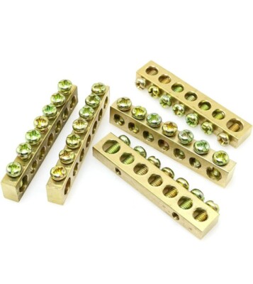 RLECS 10pcs Electrical Wire Screw Terminal Ground Brass Grounding Bars 7 Possiti