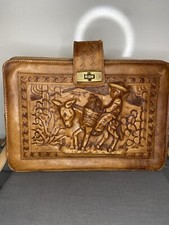 Vintage Mexican Hand Tooled Leather Aztec Satchel Bag