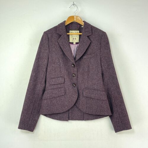 Jack Wills Tweed Jacket Womens 8 10 Heather Purple Moon Wool Hacking Blazer - Picture 1 of 18