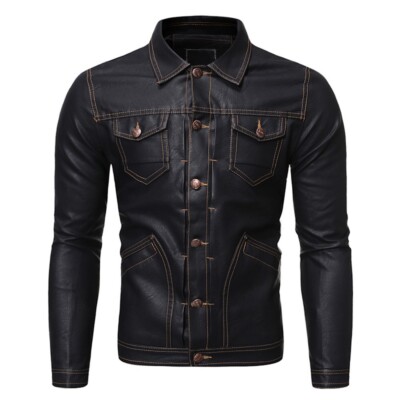 Men's Black Leather Biker Slim Fit Stitched Lining Casual Classic Rider  Jacket