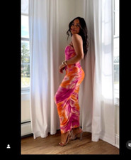 ZARA NEW WOMAN OFF SHOULDER MIDI PRINTED TULLE DRESS XS 2949/317 Y1100