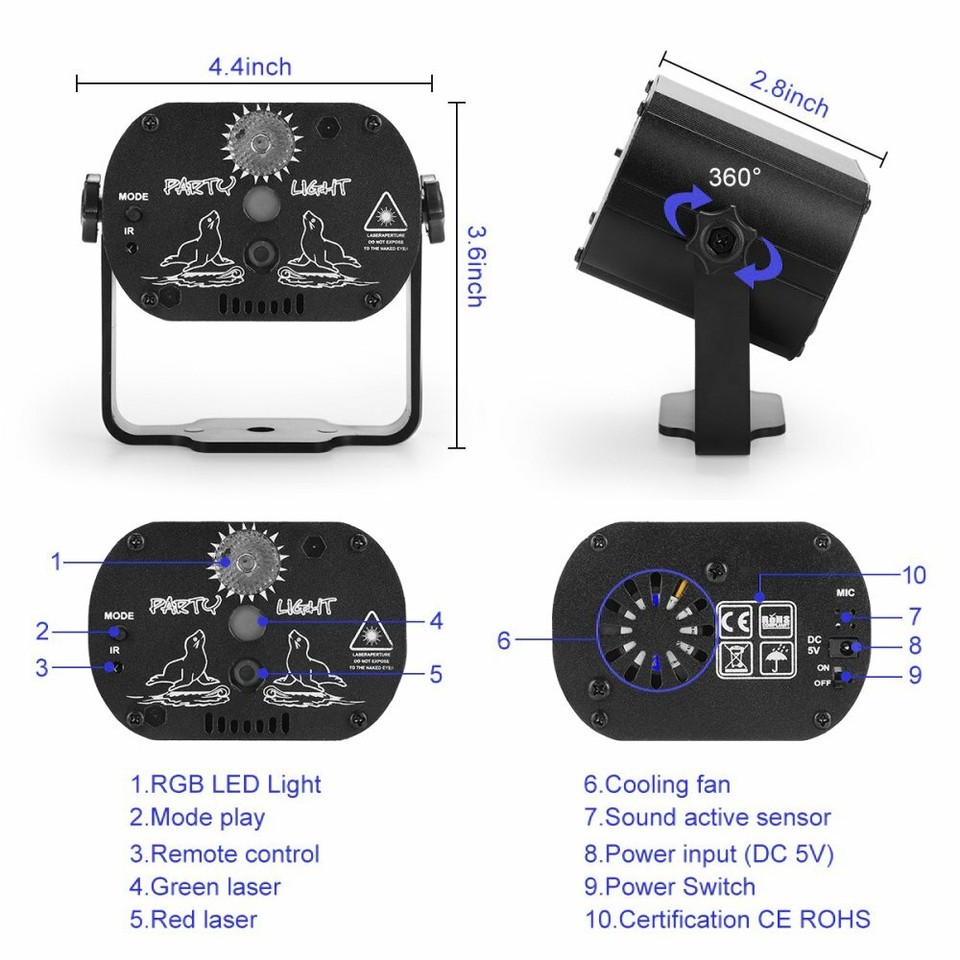 1024Pattern Laser Projector LED Stage Light RGB Disco DJ KTV Show Party ...