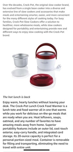 Brand New Red Crock Pot Lunch Crock Portable Food Desktop Warmer New In Box - Picture 8 of 18