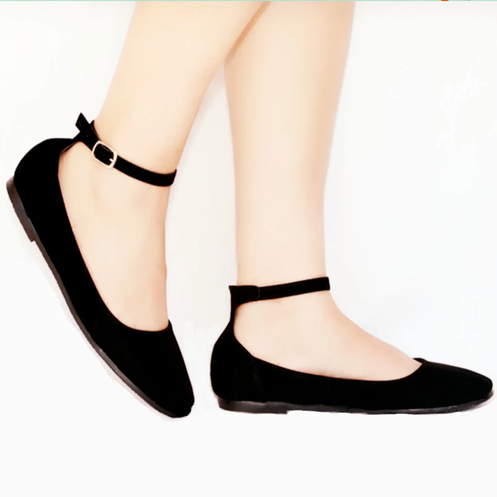 Women Ladies Nubuck Ankle Strap Ballet flat Shoes Black Taupe 2891