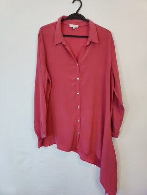 John Rocha Pink 100% Silk Long Sleeve Blouse, Shirt, Tunic Size 18