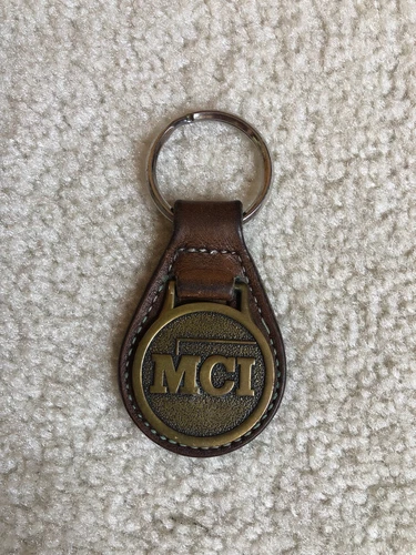 Vintage MCI Telecommunications Leather Keychain Fob Promo advertising souvenir
