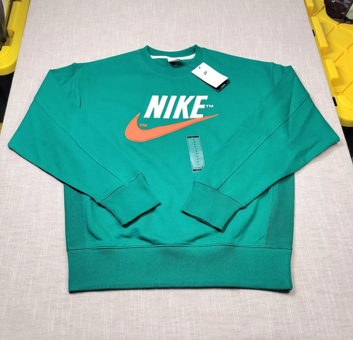 NIKE Sweatshirt Medium Mens Green Orange White Crewneck Terry Heavyweight Retro