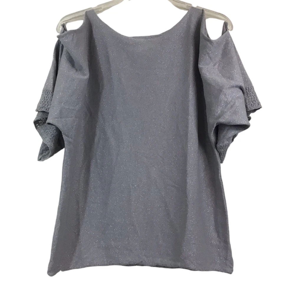 Top de mujer WILLI SMITH metálico brillante hombros fríos mangas 3/4 talla Lg Foto 2 de 4