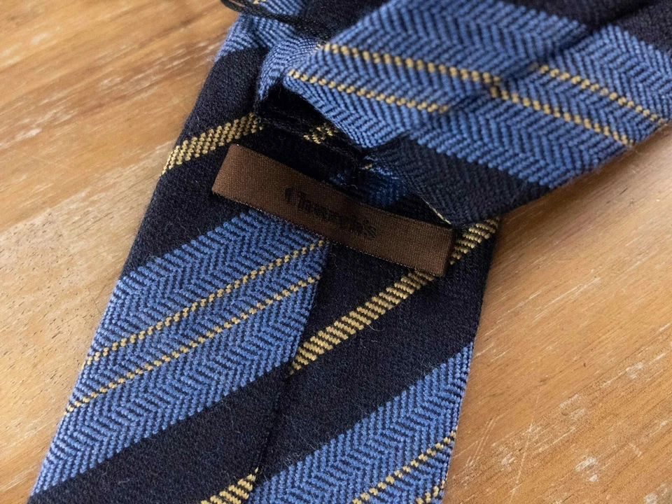 CHURCH'S of England Corbata Lana Rayas Azul Auténtico Nuevo Con Etiquetas Diseñador Foto 3 de 4