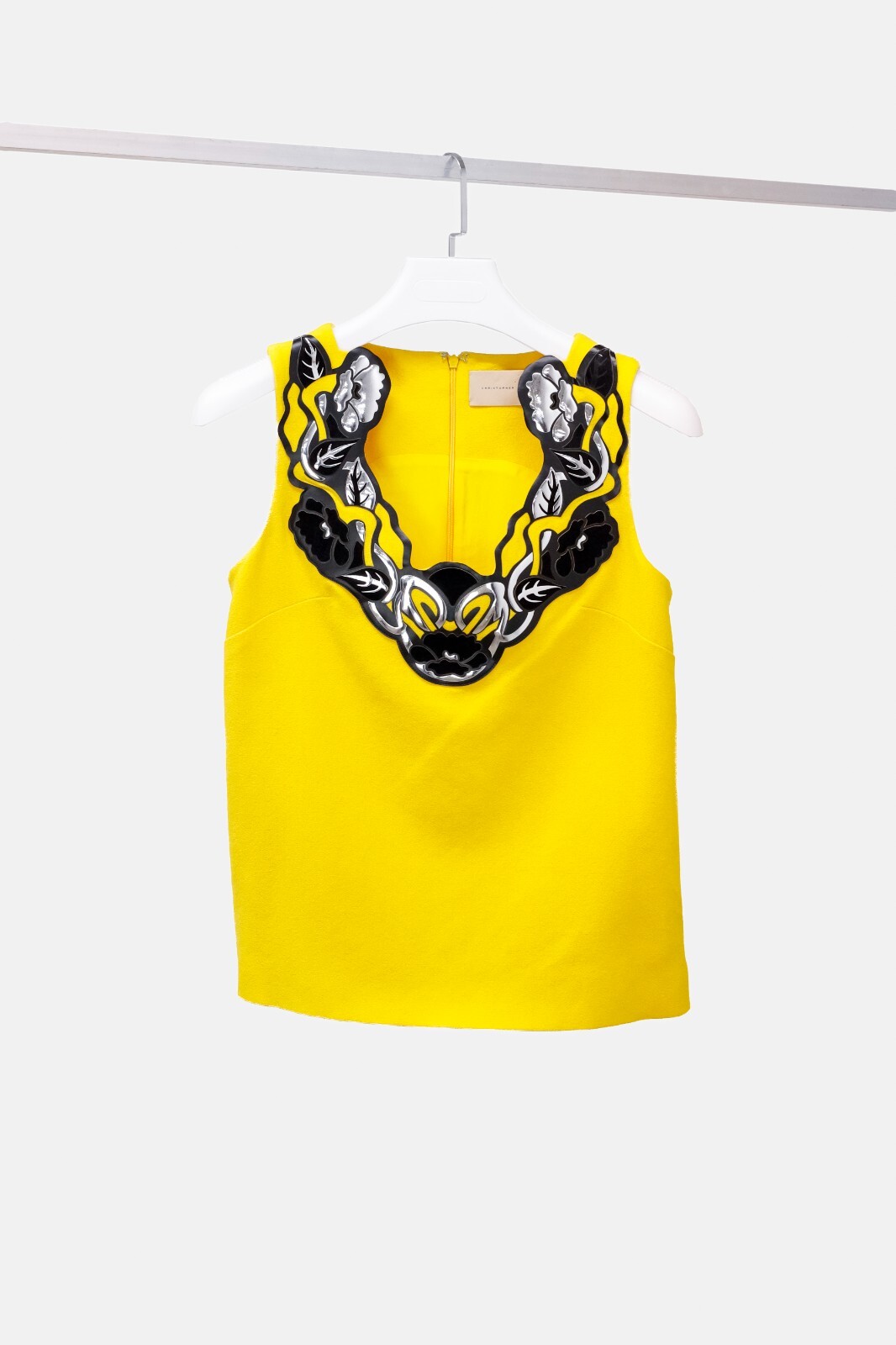 Christopher Kane Yellow Crepe Metallic Embellishment Tank, Size US 6