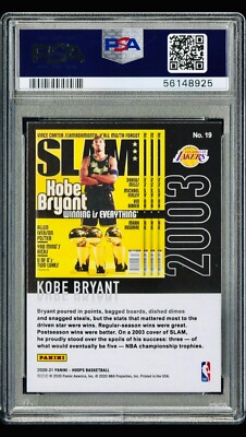 2020-21 Panini Hoops Slam Kobe Bryant HOLO PSA 10 GEM MINT - LOW