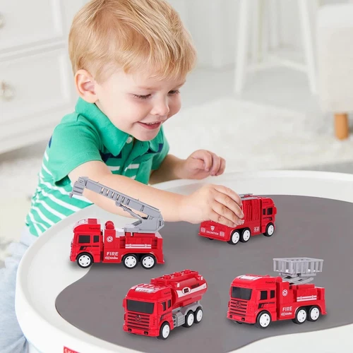 4 Stück Kinder Spielzeug Auto Geschenk Rückzug Technik Feuerwehr LKW Sanitärfahrzeug - Bild 28 von 29